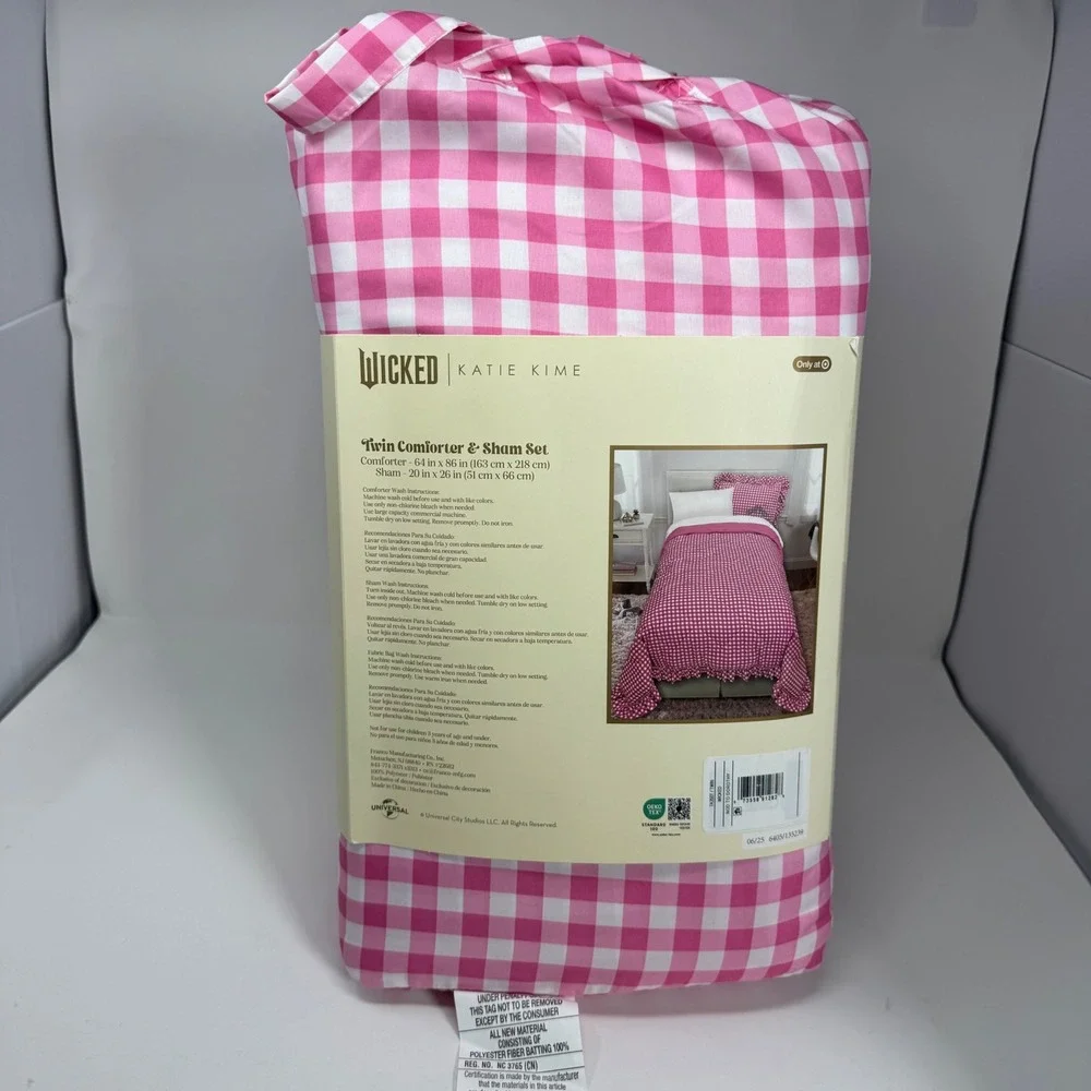Wicked‎ Katie Kime Twin Comforter Sham Set Pink White Gingham Nod to Dorothy NEW